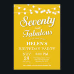 70e verjaardag uitnodiging geel fabulous<br><div class="desc">70e verjaardag uitnodiging met strijklichten gele achtergrond. Verjaardagsfeest voor vrouwen. Zeventig en fantastisch. Elke leeftijd. Voor verdere aanpassing klikt u op de knop "Aanpassen" en gebruikt u onze ontwerptool om deze sjabloon te wijzigen.</div>