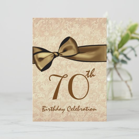 70e verjaardag Uitnodiging GOLD Bow (Staand voorkant)
