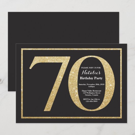 70e verjaardag uitnodiging Gold Glitter schoolbord (Voorkant / Achterkant)