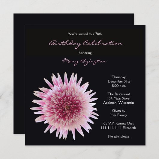 70e verjaardag uitnodiging Gorgeous Gerbera (Voorkant / Achterkant)