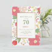 70e verjaardag Uitnodiging - Goud, Elegant Floral (Staand voorkant)