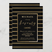 70e verjaardag uitnodiging - Goud, Elegant Manneli (Voorkant / Achterkant)