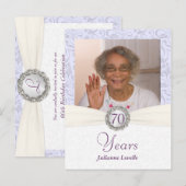 70e verjaardag uitnodiging - Lavendel Damask Sampl Briefkaart (Voorkant / Achterkant)