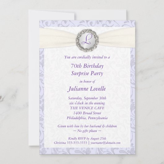 70e verjaardag Uitnodiging Lavender Damask (Achterkant)