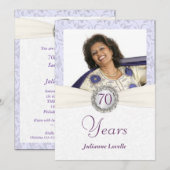 70e verjaardag Uitnodiging Lavender Damask (Voorkant / Achterkant)