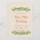 70e verjaardag uitnodiging – linnen groen zeventig (Voorkant / Achterkant)
