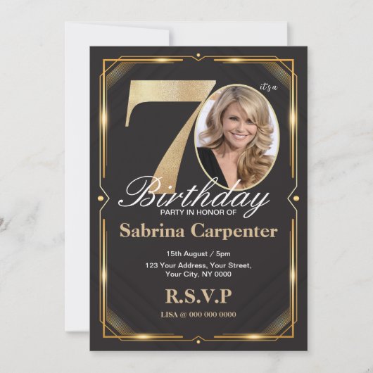 70e verjaardag uitnodiging met foto (Voorkant)