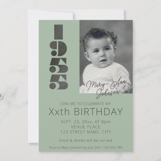 70e verjaardag Uitnodiging met fotojaar 1955 (Voorkant)