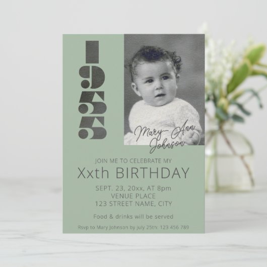 70e verjaardag Uitnodiging met fotojaar 1955 (Staand voorkant)