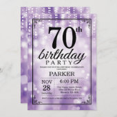 70e verjaardag Uitnodiging Paars Glitter (Voorkant / Achterkant)
