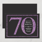 70e verjaardag Uitnodiging Paars Glitter Chalkboar (Voorkant / Achterkant)