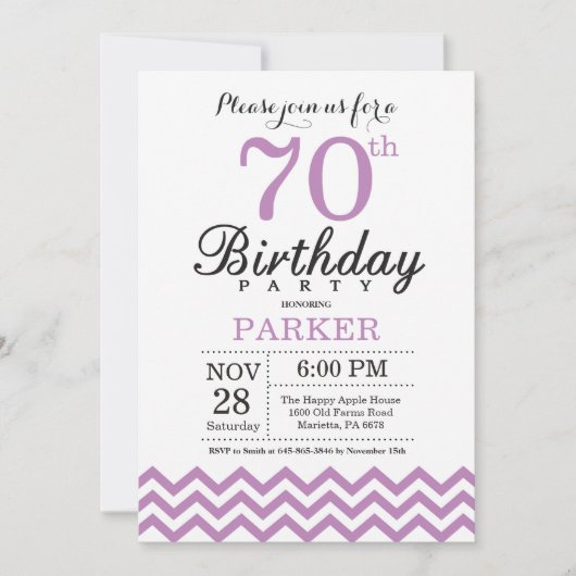 70e verjaardag uitnodiging Paarse Chevron (Voorkant)