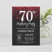 70e verjaardag uitnodiging Red Glitter (Staand voorkant)