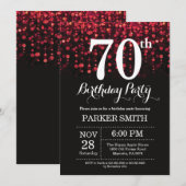 70e verjaardag uitnodiging Red Glitter (Voorkant / Achterkant)