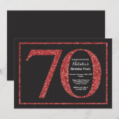 70e verjaardag Uitnodiging rood glitter Chalkboard (Voorkant / Achterkant)