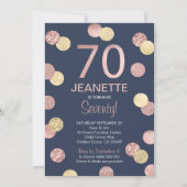 70e verjaardag uitnodiging Roos Gold en Navy (Voorkant)