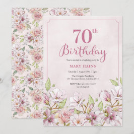 70e verjaardag uitnodiging roze bloemetje
