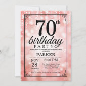 70e verjaardag uitnodiging roze glitter (Voorkant)