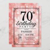 70e verjaardag uitnodiging roze glitter (Voorkant / Achterkant)