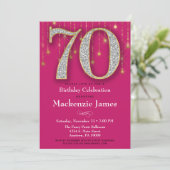 70e verjaardag Uitnodiging Roze Gold Diamonds Adul (Staand voorkant)