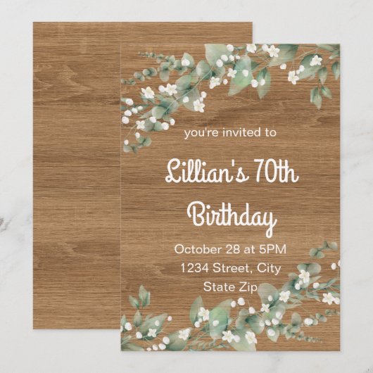 70e verjaardag uitnodiging – rustiek groen (Voorkant / Achterkant)