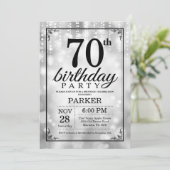 70e verjaardag uitnodiging Silver Glitter (Staand voorkant)