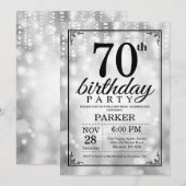 70e verjaardag uitnodiging Silver Glitter (Voorkant / Achterkant)