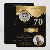 70e verjaardag uitnodiging voor een feest, zwart e (Voorkant / Achterkant)