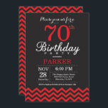 70e verjaardag uitnodiging zwart en rood<br><div class="desc">70e verjaardag uitnodiging met zwarte en rode Chevron. Krijtbord. Verjaardag voor volwassenen. Man of Vrouwen Bday Uitnodigen. Voor verdere aanpassing klikt u op de knop "Aanpassen" en gebruikt u onze ontwerptool om deze sjabloon te wijzigen.</div>