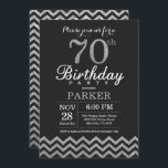 70e verjaardag uitnodiging zwart en zilver glitter<br><div class="desc">70e verjaardag uitnodiging met zwarte en zilveren glitter Chevron. Krijtbord. Verjaardag voor volwassenen. Man of Vrouwen Bday Uitnodigen. Voor verdere aanpassing klikt u op de knop "Aanpassen" en gebruikt u onze ontwerptool om deze sjabloon te wijzigen.</div>
