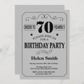 70e verjaardag uitnodiging zwart en zilver grijs (Voorkant / Achterkant)