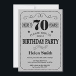 70e verjaardag uitnodiging zwart en zilver grijs<br><div class="desc">70e verjaardag uitnodiging zwart en zilver grijs typografie. Zwart en zilver grijze achtergrond. Verjaardag voor volwassenen. Verjaardag van Mannen of vrouwen. Kinder jongen of meisje dame tiener Bday Nodig uit. 13e 15e 16e 18e 20e 21e 30e 40e 50e 60e 70e 80e 90e 100e. Elke leeftijd. Voor verdere aanpassing klikt u...</div>