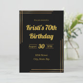 70e verjaardag uitnodiging – Zwart & Goud | elegan (Staand voorkant)