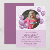 70e verjaardag Uitnodigingen Ballonnen Foto Paarse (Voorkant / Achterkant)