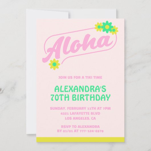 70e verjaardag uitnodigingen Tropical Aloha Pink (Voorkant)