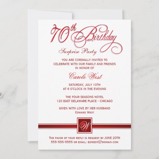 70e verjaardag Uitnodigingen voor een verrassingsf (Achterkant)