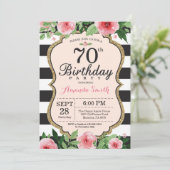 70e verjaardag Uitnodigingsvrouwen. Floral Gold Bl Kaart (Staand voorkant)