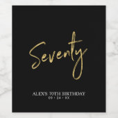 70e verjaardag van Black & Gold Script Wijn Etiket (Enkel label)