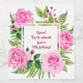 70e verjaardag van Classy and Beauful Pink Roses Wijn Etiket (Enkel label)
