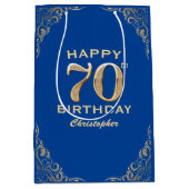 70e verjaardag van de Blauwe en de Gouden Glitter Medium Cadeauzakje (Voorkant)