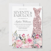 70e verjaardag van de Blush Floral Dress Fabulous Kaart (Voorkant)