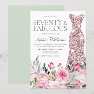 70e verjaardag van de Blush Floral Dress Fabulous Kaart