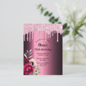 70e verjaardag van de bogundy paarse glitter - uit briefkaart (Staand voorkant)