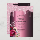 70e verjaardag van de bogundy paarse glitter - uit briefkaart (Voorkant / Achterkant)