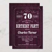 70e verjaardag van de Burgundy Wood Pattern Kaart (Voorkant / Achterkant)