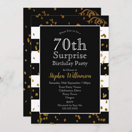 70e verjaardag van de feestdag in Black en Gold Kaart (Voorkant / Achterkant)