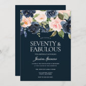 70e verjaardag van de marine & Blush Flowers Kaart (Voorkant / Achterkant)