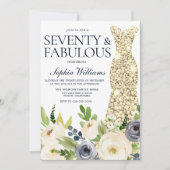 70e verjaardag van de marine & White Floral Gold D Kaart (Voorkant)