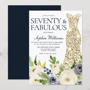 70e verjaardag van de marine & White Floral Gold D Kaart