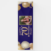 70e verjaardag van de marineblauw en goudballonnen spandoek (Verticaal)